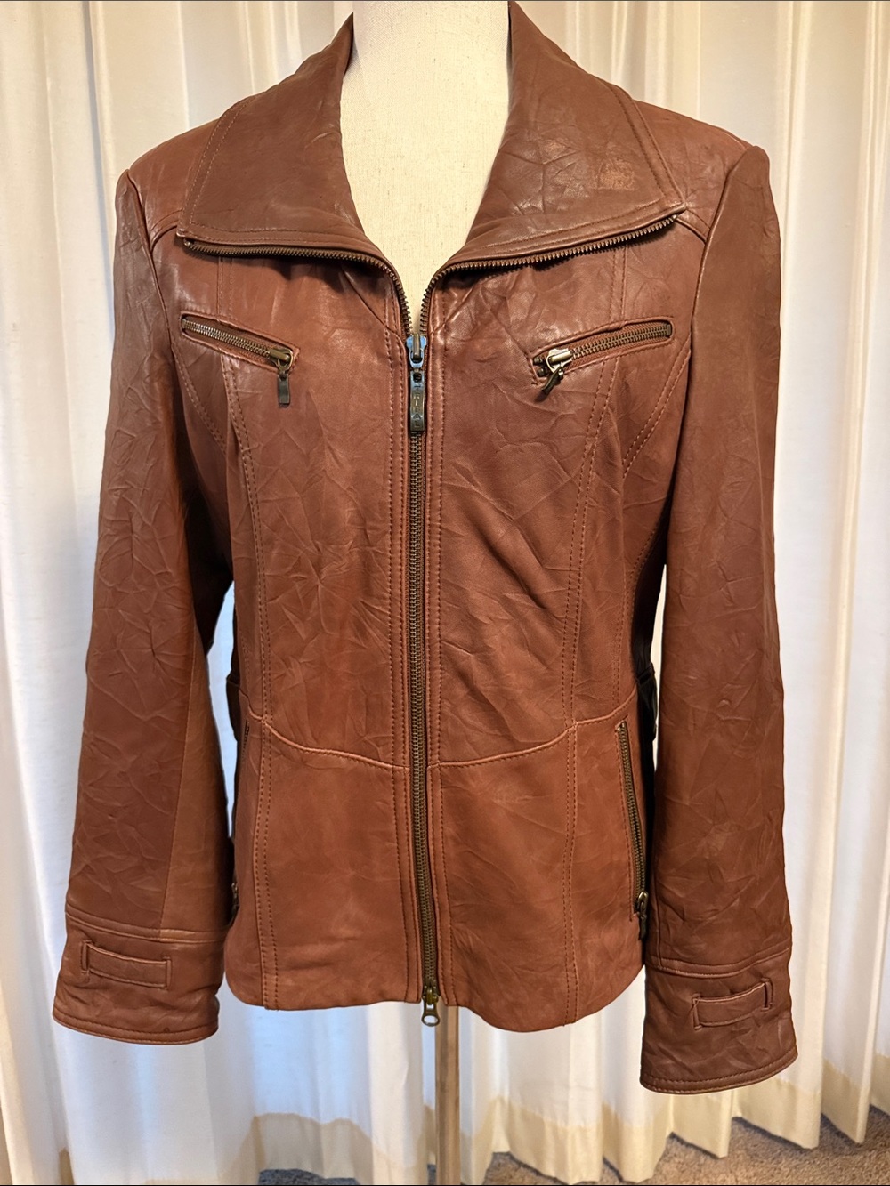 Tribal Women's Brown Leather Zip Jacket